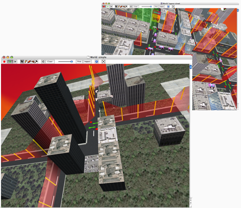 Trafficsim is a graphical, tridimensional
			real-time simulation of traffic behaviour